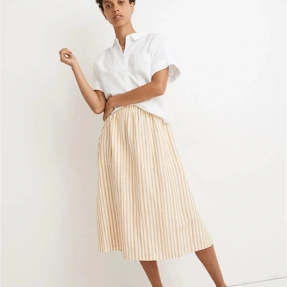 Madewell smocked waist striped linen blend midi skirt - Picture 1 of 5
